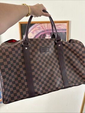 Benoss Milan Brown Checkered Weekender Duffel Travel Bag